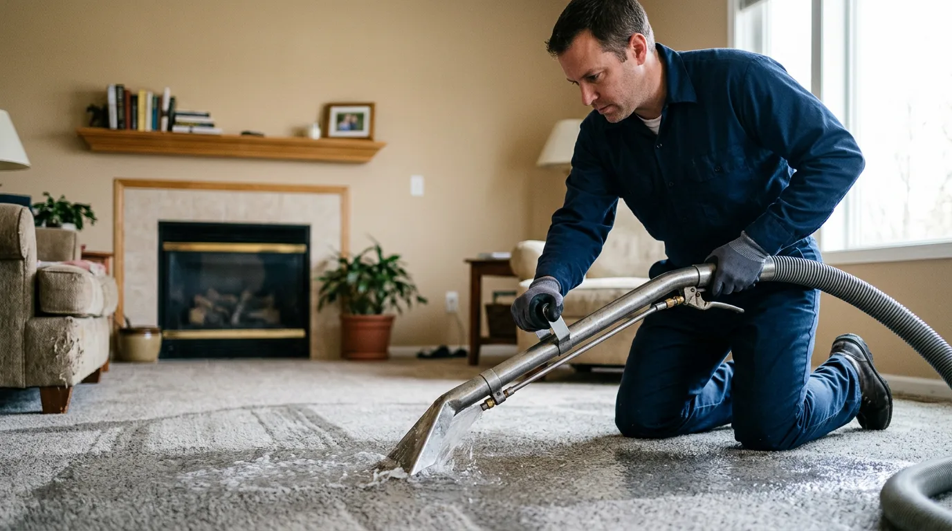 Water damage restoration technician working near Warrensburg, MO